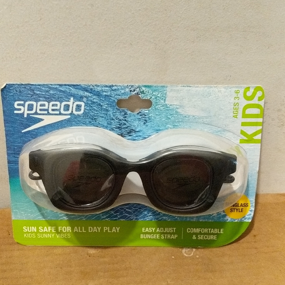 Speedo Kids Black Swim Goggles with Bungee Strap UV Protection 🆕